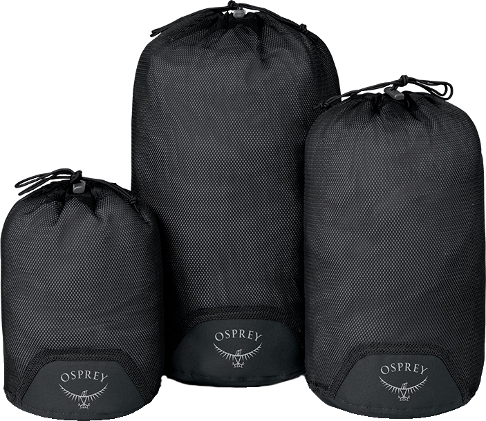 Svart Osprey Daylite Mesh Stuff Sack Set i tre størrelser